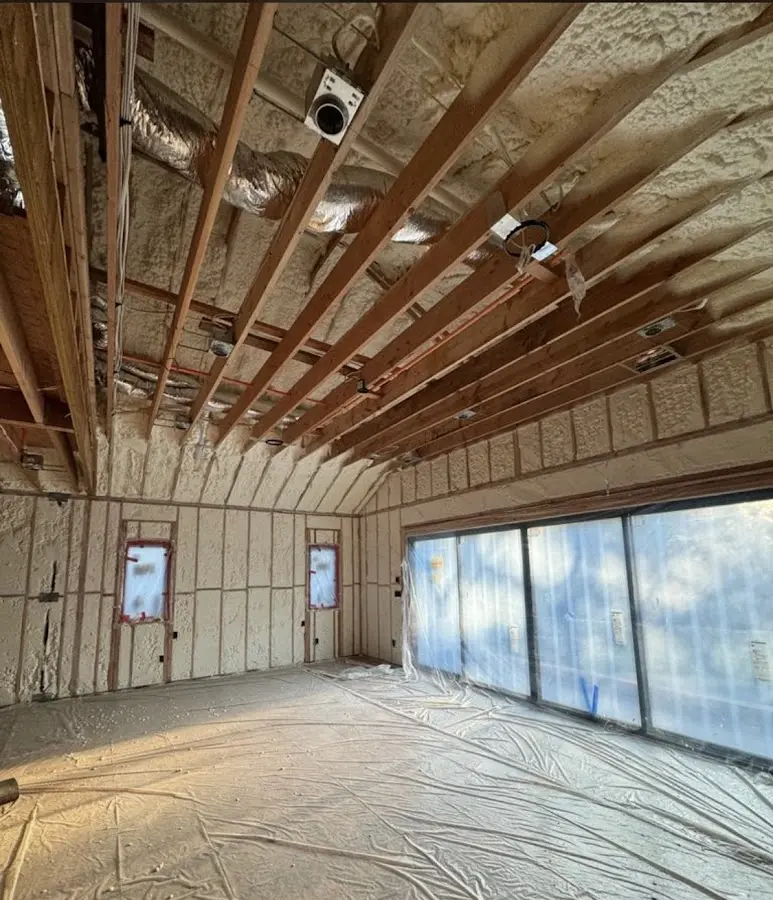 Interior walls and ceiling insulated with spray foam during new construction in Pennsauken